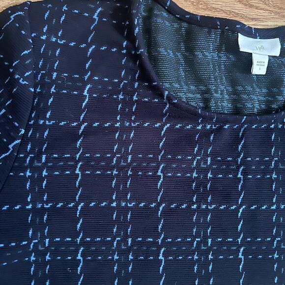 J Jill Navy Blue Plaid Knit Shift Dress L | Soft Sweater Tunic Fall Casual WFH - Picture 5 of 9